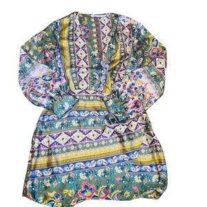 ZARA Mini Dress Tunic Womens Size S Multicolor Boho Floral Patchwork LS